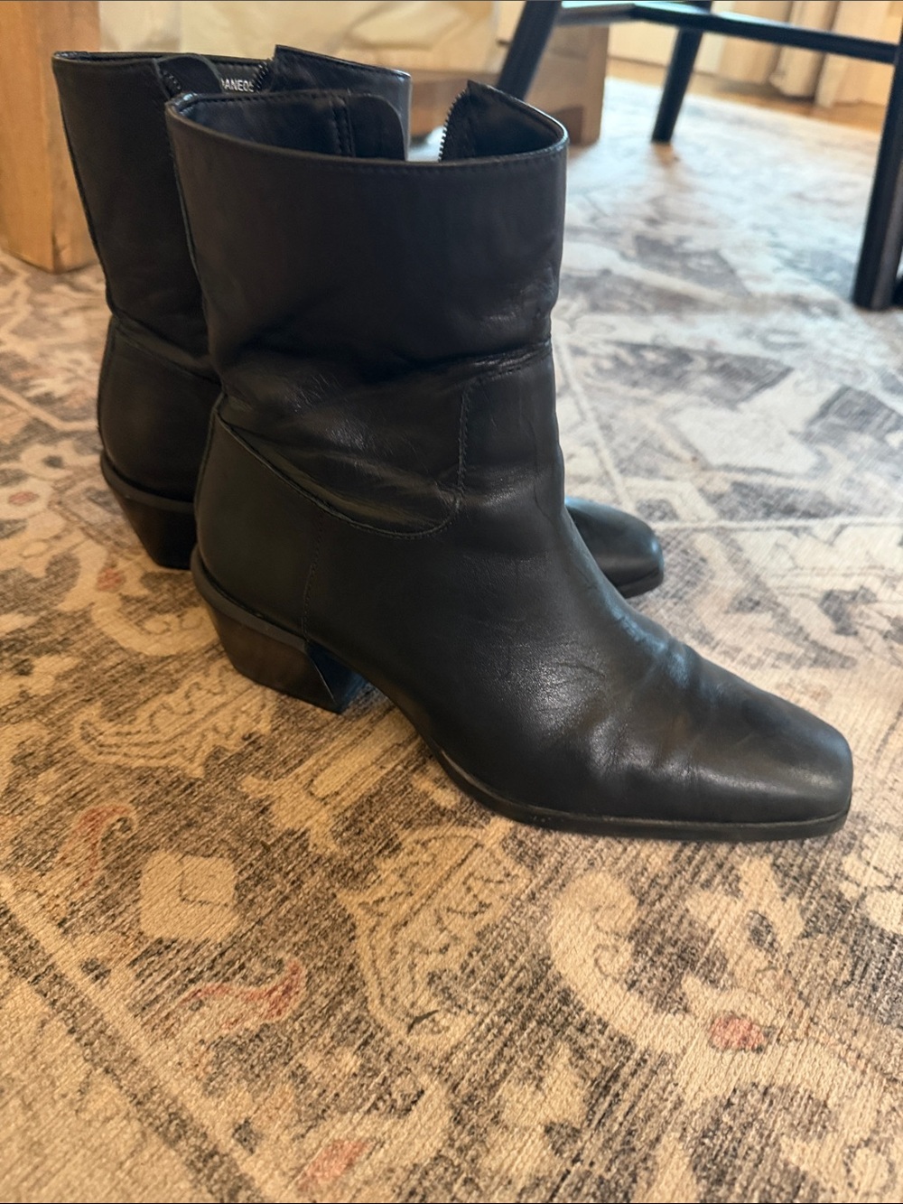 Steve Madden Women's Black Leather Ankle Booties with Low Block Heel